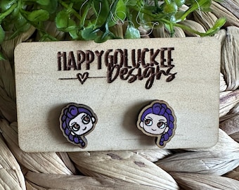 Hand Painted Fantasy Purple Haired Supernatural K Pop Demon Fighting Hero Earrings