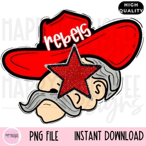 Red Rebels PNG, Colonel Mascot, Preppy Mascot Digital download, School Spirit, School Mascot, Rebels with Stars, Hand drawn