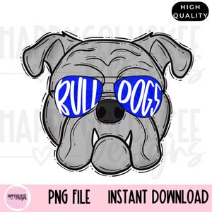 Royal Blue Bulldog PNG, Bulldog Mascot, Mascot Digital download, School Spirit, School Mascot, Bulldog with Sunnies Sunnies wearing Pup