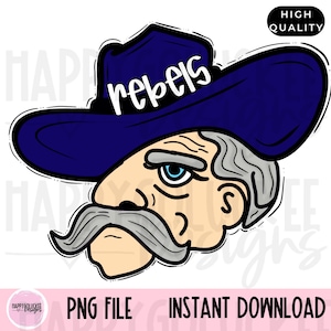 Navy Blue Rebels PNG, Colonel Mascot, Preppy Mascot Digital download, School Spirit, School Mascot, Rebels with Stars, Hand drawn