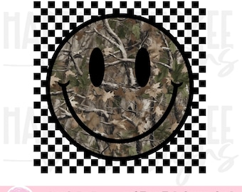 Hunting Camo PNG, Digital download, Camo pattern with Smile  and checkered, Png shirt design, Perfect for sublimation and dtf, retro