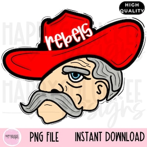 Red Rebels PNG, Colonel Mascot, Preppy Mascot Digital download, School Spirit, School Mascot, Rebels with Stars, Hand drawn