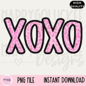 Faux Sparkle Xoxo PNG, Digital Download, Valentines Day design, Faux Sequin PNG, Valentines, Pink leopard Glitter, DTf sublimation ready