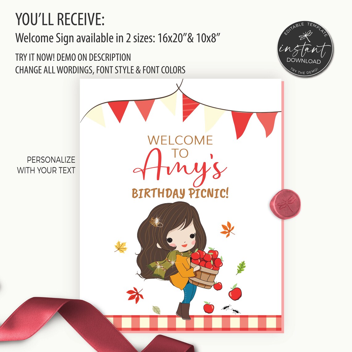 Printable Picnic Welcome Signs Red Picnic Birthday Custom | Etsy