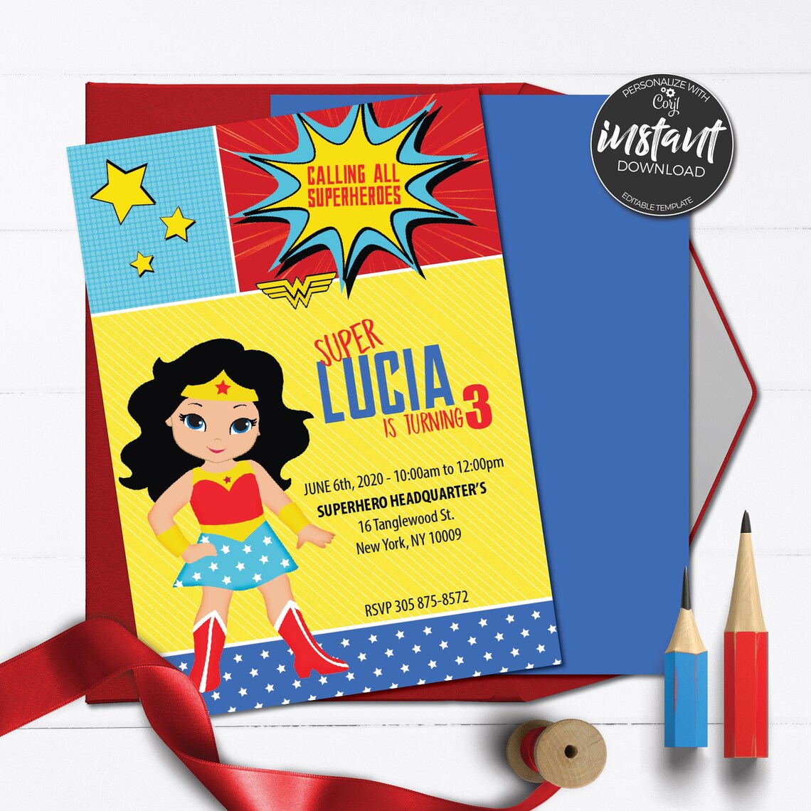Wonder Woman Invitation Personalized Superhero Invitation | Etsy