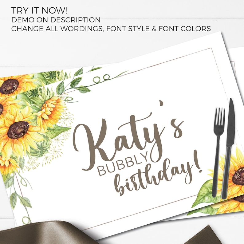 Sunflower Placemats Sunflower Paper Placemats Birthday Etsy