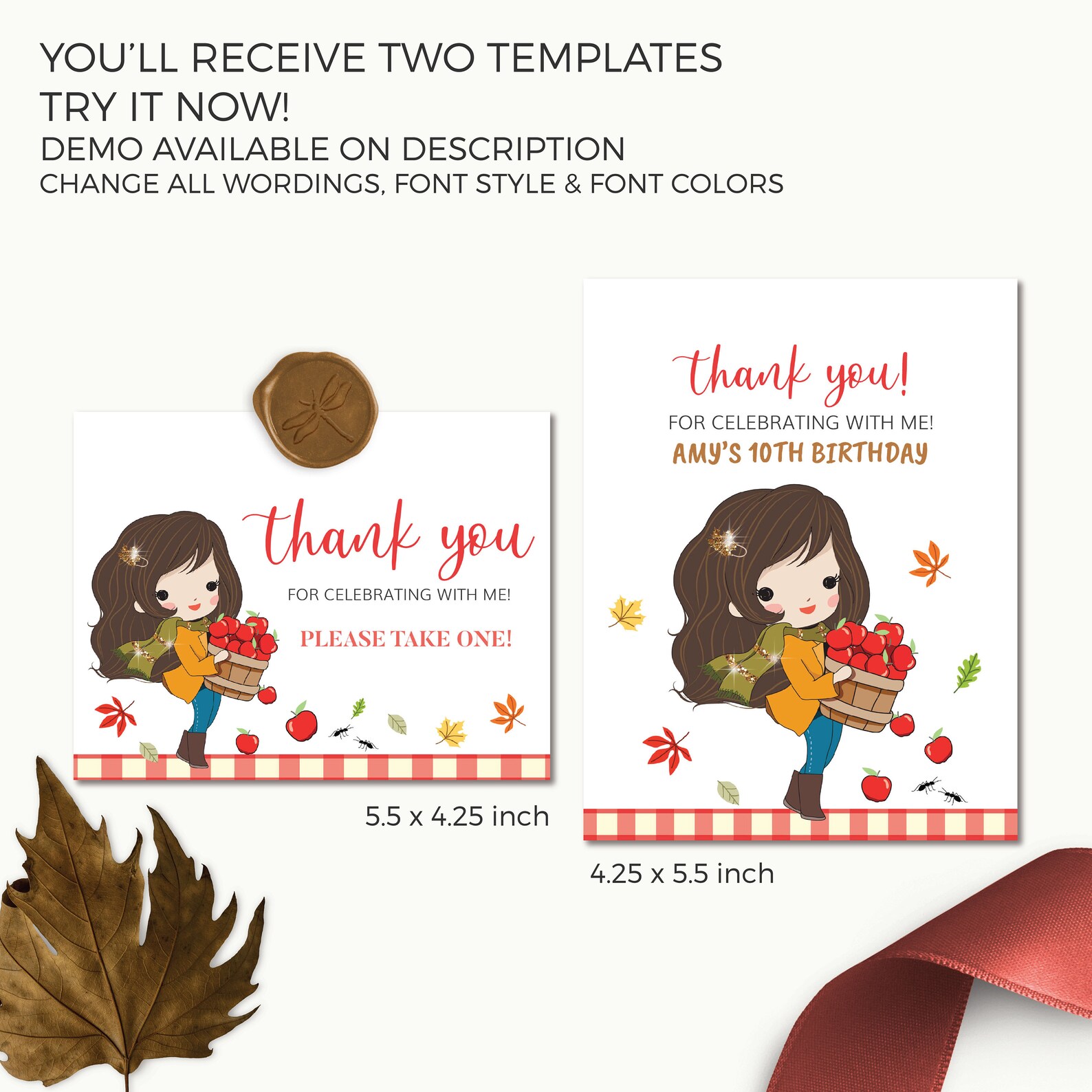 Set of 2 Printable Picnic Thank You Cards Red Picnic Tag Etsy