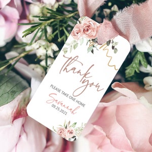 Etichette di ringraziamento con rose rosa / Etichette per bomboniere modificabili / Etichetta floreale ad acquerello / Etichetta regalo per addio al nubilato • SAVANNAH