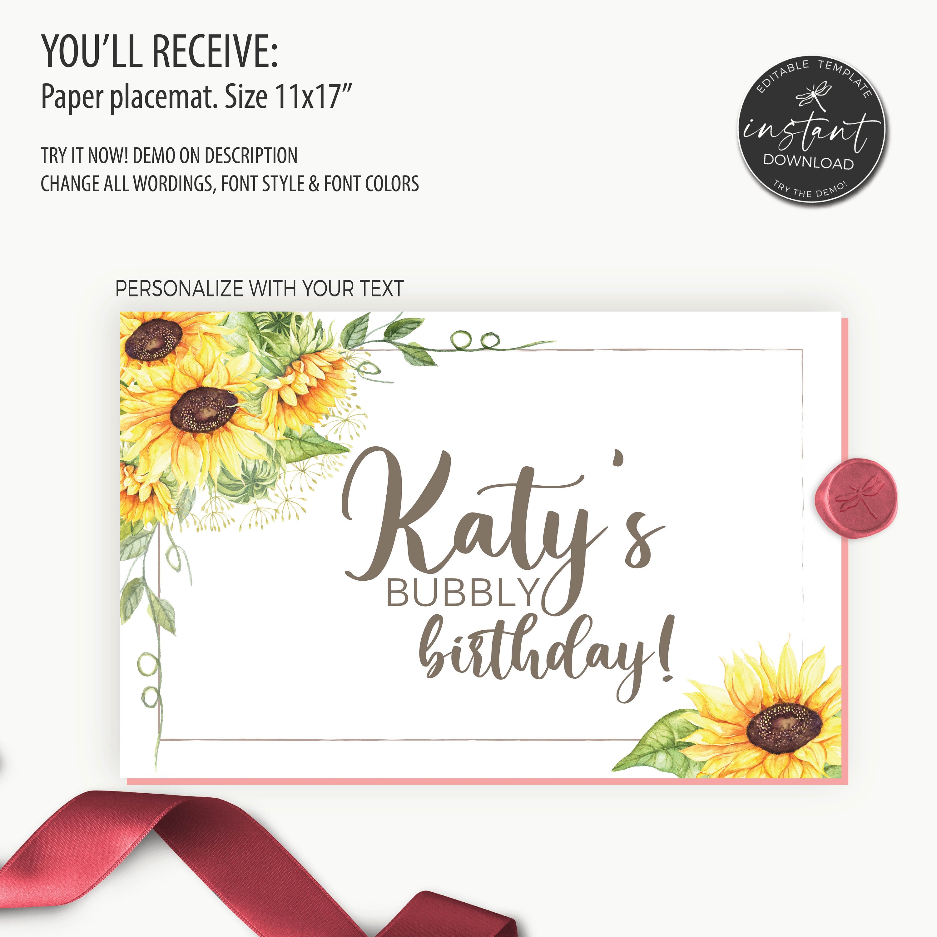 Sunflower Placemats Sunflower Paper Placemats Birthday Etsy