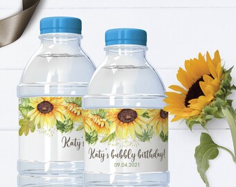 Printable OR Printed Sunflower Wedding Water Bottle Labels Rustic ...