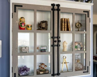 Farmhouse-style wooden wall cabinet (30 x 6.5 x 27.5 inches)