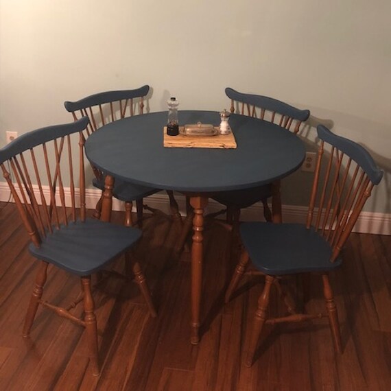Windsor Chairs And Dining Table Hand Painted With A Custom What Blues Chalk Paint Mix