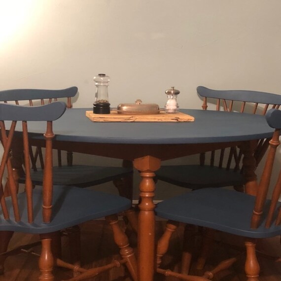 Windsor Chairs And Dining Table Hand Painted With A Custom What Blues Chalk Paint Mix