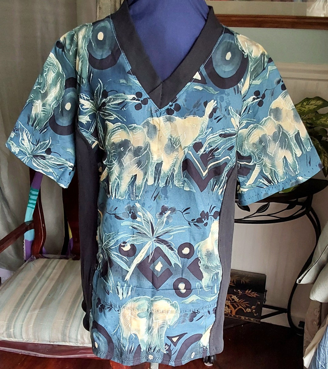 Azure Elephant Slim Side Scrub Top MED - Etsy