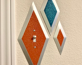 Diamundo Painted Deluxe Atomic Mid Century Diamond Light Switch Outlet Wall Cover Plates