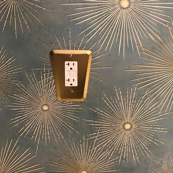 Placa de pared de metal pintada a mano de mediados de siglo de PRIMO, cubierta de interruptor de luz Googie Atomic