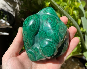 Malachite Palm Stone | Heart Chakra | Anxiety Relief | Money and Abundance crystal - malachite crystal palmstone - Polished