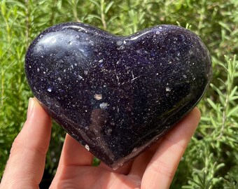 polished lepidolite heart - natural lepidolite crystal heart - purple lepidolite stone