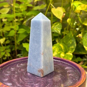 Blue Angelite Tower 4-Facet | Peruvian Anhydrite | Throat Chakra Communication Stone