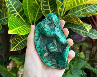 Malachite Palm Stone | Heart Chakra | Anxiety Relief | Money and Abundance crystal - malachite crystal palmstone - Polished