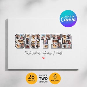 Sister Photo Collage Canva Template, Editable Birthday Gift, Custom Sister Picture Collage, Personalized Sibling Gift for Her