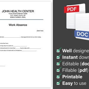 Work Absence Editable, Fillable Doctor Excuse Note, Fillable Doctor ...