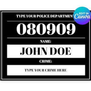 Mugshot Sign Board Editable, Mug shot, Police Party, Canva Template, Canva Digital Template, A4 & US Letter Size, Instant Access