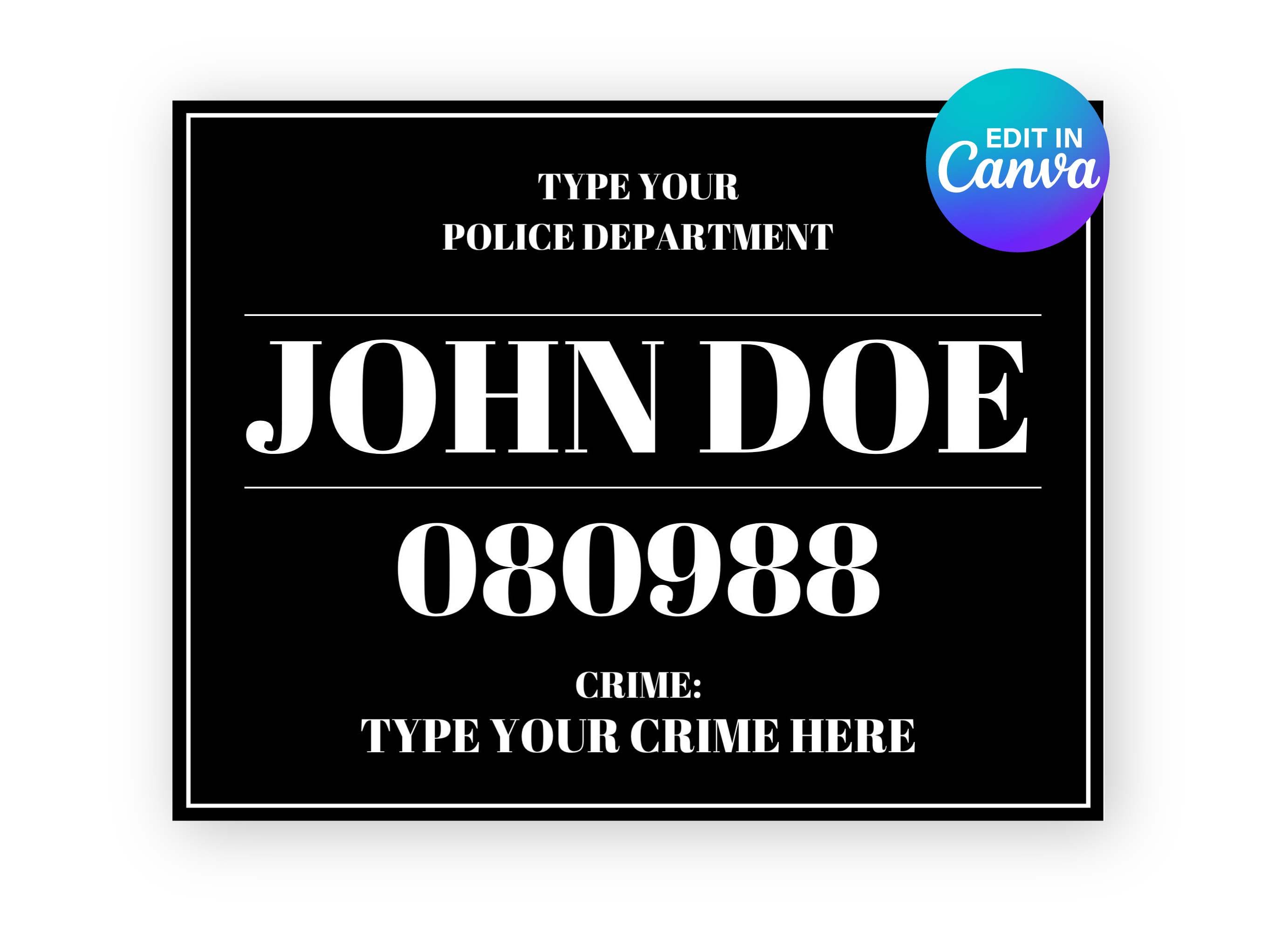 Mugshot Sign Board Editable, Mug Shot, Police Party, Canva Template ...