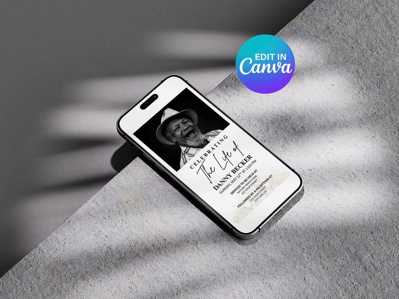 Editable Funeral Evite Canva Template, Digital Celebration of Life ...