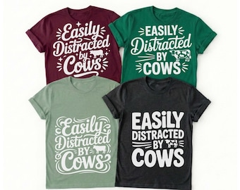 Camisa de vaca SVG PNG, "Fácilmente distraído por las vacas", regalo de vaquilla (descarga instantánea)