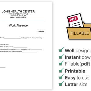 Work Absence Editable, Fillable Doctor Excuse Note, Fillable Doctor ...
