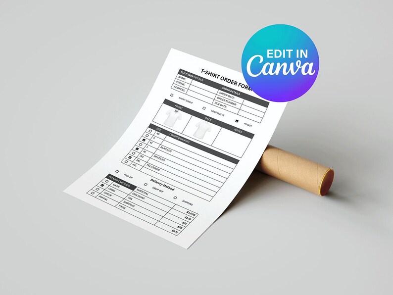 T-shirt Order Form Canva Template, Custom Shirt Business Tracker ...