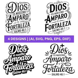 Spanish Christian Bible Verse, Christian Svg, Bible Verse Svg, Spanish Bible Verse, Dios Es Nuestro Refugio Y Fortaleza, Salmos 4:61,