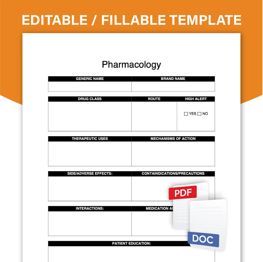 Simple Printable Pharmacology Template - Il 1080xN.6458934483 82t4 