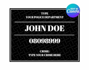 Letrero editable para foto policial, foto policial, fiesta policial, plantilla de Canva, plantilla digital de Canva, tamaño A4 y carta de EE. UU., acceso instantáneo