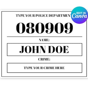 Mugshot Sign Board Editable, Mug shot, Police Party, Canva Template, Canva Digital Template, A4 & US Letter Size, Instant Access