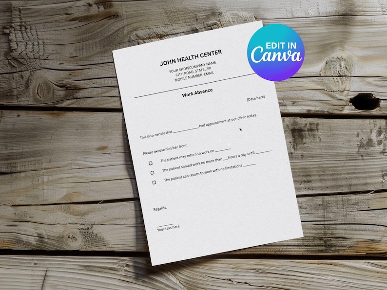 Editable Doctor Excuse Note, Fillable Work Absence Form, Canva School ...