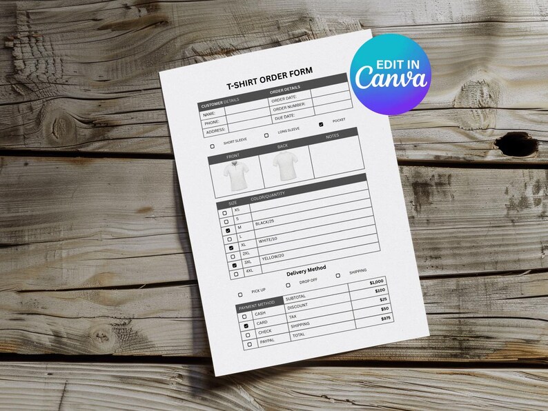 T-shirt Order Form Canva Template, Custom Shirt Business Tracker ...
