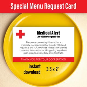 Printable Low-FODMAP Special Menu Request Card for IBS Diet, Essential for Restaurants and Food Services, Printable Medical Alert, Instant