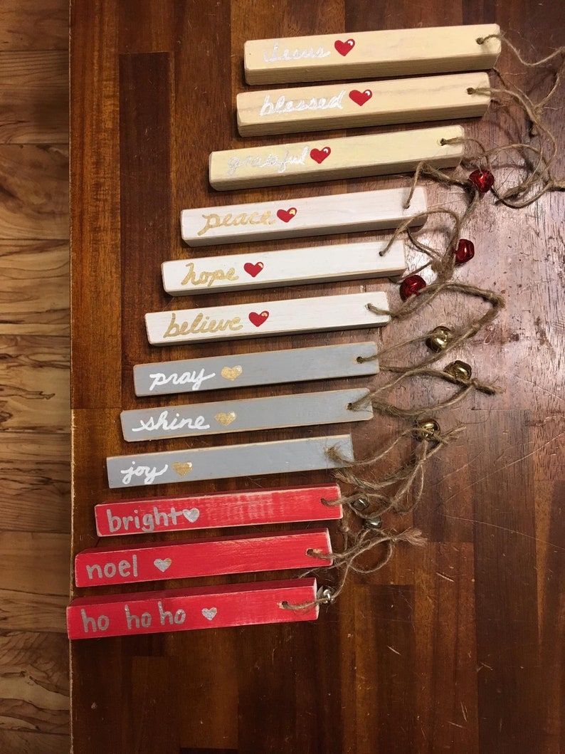 Choose color of painted wood /& wording Rustic WoodenOrnamentDecorGift Accessory with Jingle Bell