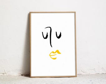 Yellow Lips - Minimalist Face Art Print