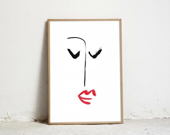 Red Lips - Minimalist Face Art Print
