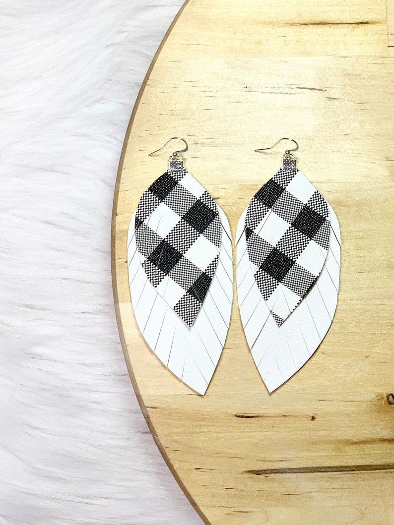 Autumn Jewelry Women/'s Fashion White and Black Plaid Earrings Everyday Style Buffalo Plaid Fall Fashion Fall Earrings