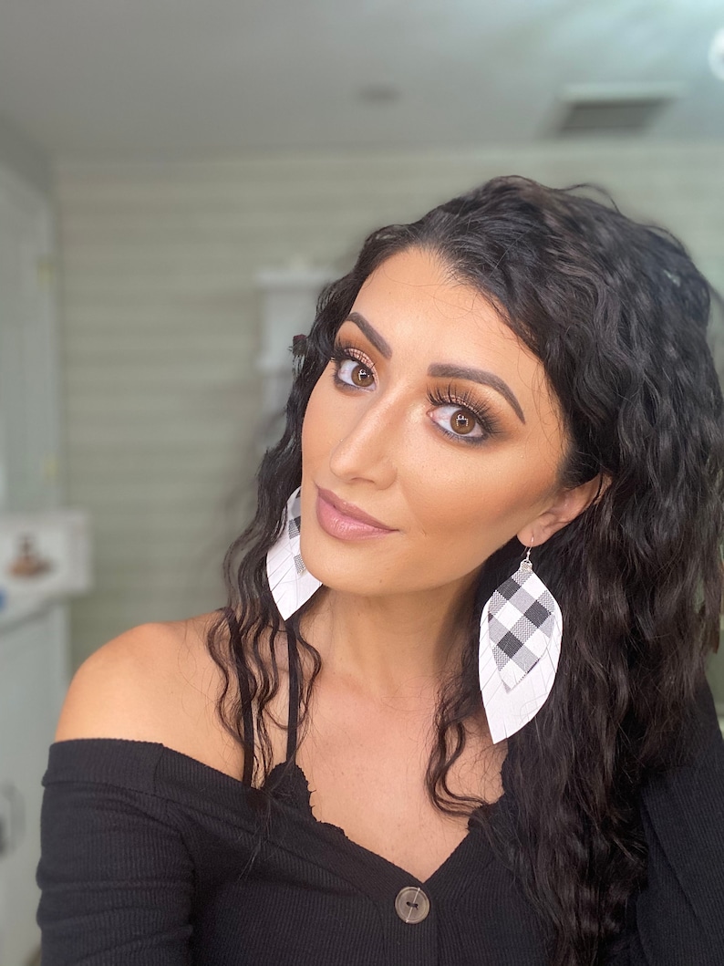 Autumn Jewelry Women/'s Fashion White and Black Plaid Earrings Everyday Style Buffalo Plaid Fall Fashion Fall Earrings