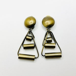 Vintage Antiqued Bronze Clip On Dangle Earrings