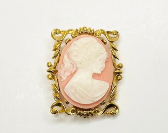 Vintage Pink Cameo Brooch