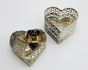Vintage Heart Shaped Filigree Star EP Steel Trinket Box