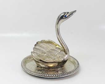 Vintage EP Zink-Legierung Silber Schwan Ring Baum