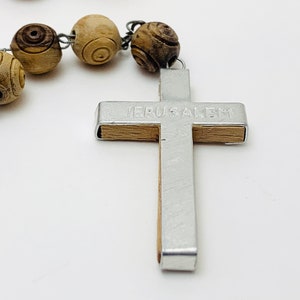 Vintage Wood Bead Wrapped Cross Jerusalem Rosary