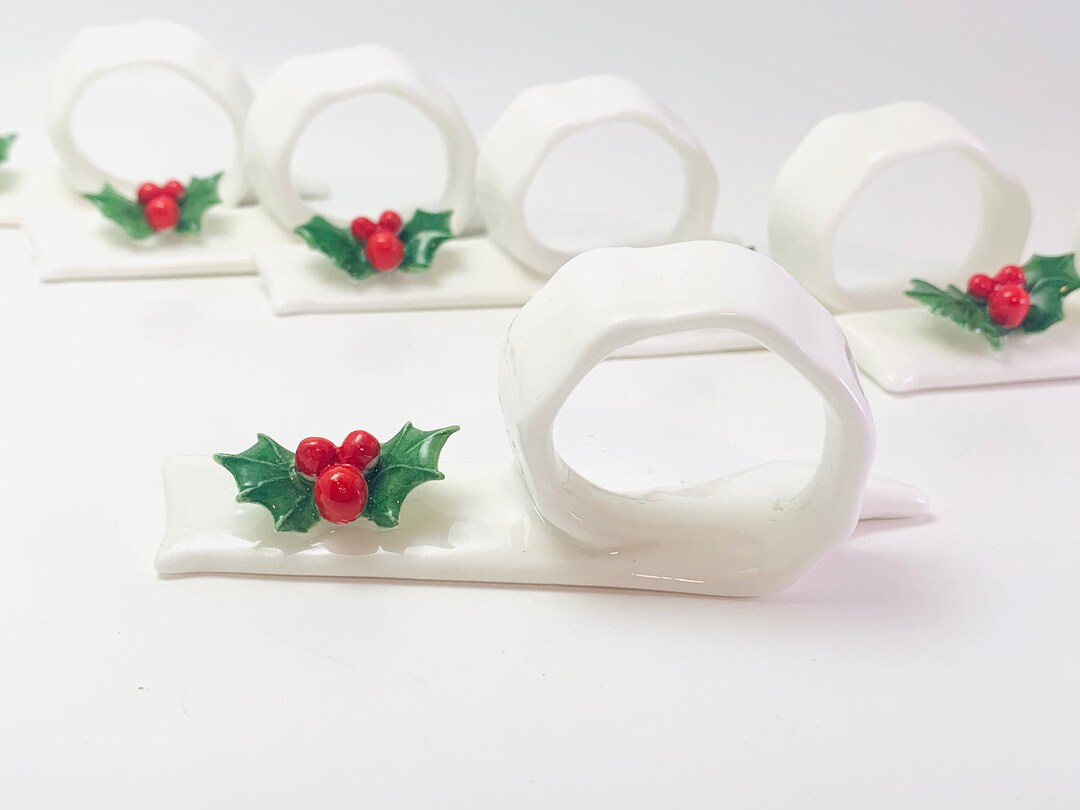 Vintage Christmas Holly Napkin Rings Etsy